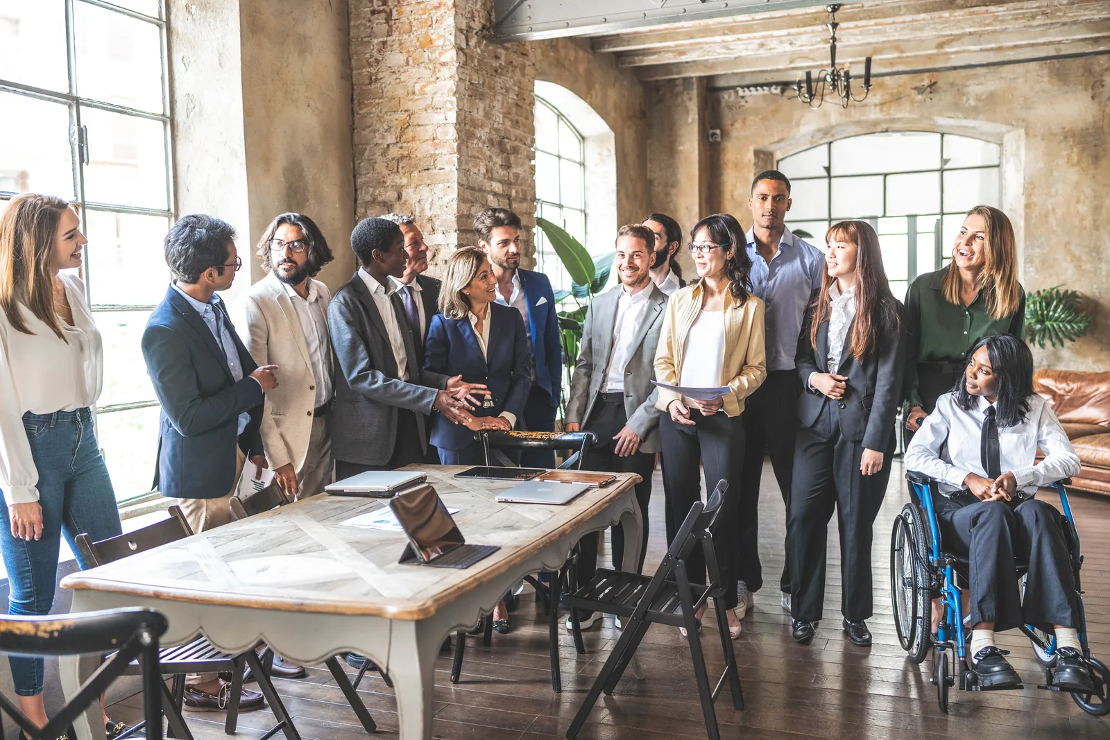 Colleagues collaborating around a meeting table